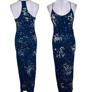 Monrow Bleach Out Slip Dress Small Scoop Neck Racerback 100% Cotton Blue Maxi